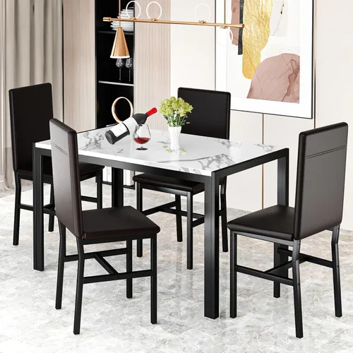 Miniatura 3 de DKLGG Juego de 4 mesas de comedor para 4, juego de 4 mesas y sillas de cocina de mármol sintético, moderno juego de mesa de comedor de 5 piezas
