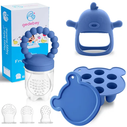 Miniatura 10 de Alimentador de frutas para bebé - Moldes de paletas de leche materna para aliviar la dentición - Paquete de 3 juegos de alimentación - 1 bandeja