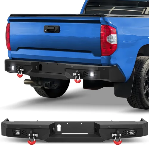 Miniatura 9 de Parachoques delantero Tundra para Tundra 2014-2021, parachoques de acero inoxidable texturizado negro con placa de grúa, barra de luz larga de 144W
