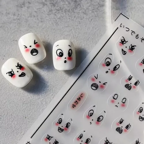 Miniatura 6 de Dedyel Calcomanías de uñas de sonrisa, lindas calcomanías de uñas de dibujos animados 5D en relieve de cara sonriente, calcomanías de uñas Kawaii
