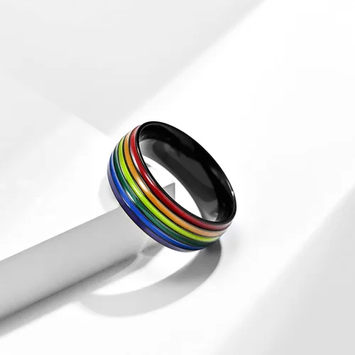 Miniatura 2 de Anillo de compromiso con arcoíris de orgullo para parejas de acero inoxidable 0315in de ancho arcoíris boda compromiso para hombres y mujeres
