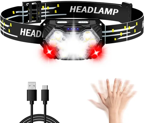 Miniatura 9 de Linterna frontal de 9 LED, 2000 lúmenes, lámpara de cabeza súper brillante con 6 modos, luz de cabeza impermeable IPX5, linterna de cabeza ligera