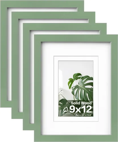 Miniatura 25 de Egofine Juego de 4 portarretratos de 4 x 6, hechos de madera maciza cubierta de plexiglás de 3 x 4.5 pulgadas y 3.5 x 5 pulgadas con paspartú o de 4