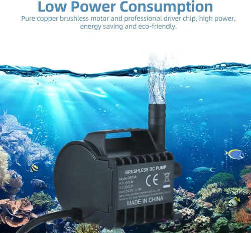 Miniatura 3 de Bomba de agua eléctrica pequeña, bomba sumergible de potencia silenciosa y fuerte con USB para acuario, peces, fuente de estanque de jardín, Qr75a