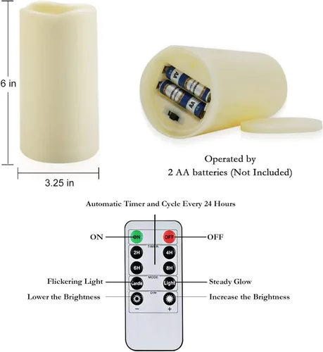 Miniatura 7 de Amagic Velas sin llama impermeables de 3" x 6" para exteriores, velas que funcionan con pilas con control remoto y temporizador, vela de pilar LED