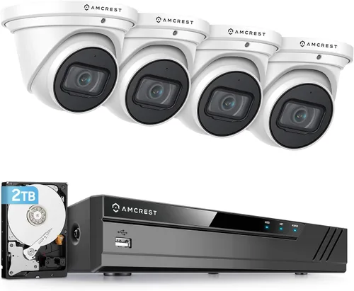 Sistema de Cámara de Seguridad 4K POE Amcrest con NVR PoE 4K de 8 Canales (4) x Cámaras IP POE de 8 Megapíxeles de Torreta (3840x2160) Disco Duro de