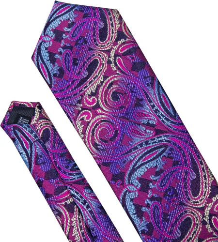 Miniatura 37 de Barry.Wang - Juego de corbata de seda para hombre, diseño de cachemira, pañuelo y gemelos de bolsillo