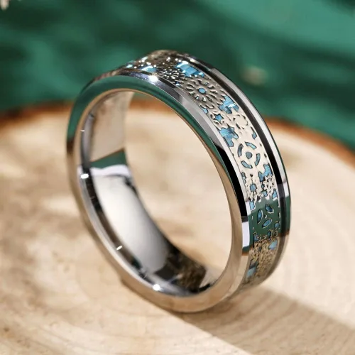 Miniatura 2 de Three Keys - Anillo de matrimonio de tungsteno negro y fibra de carbono color azul, con rueda dentada Steampunk, de 6mm, 8mm