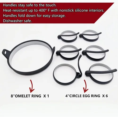 Miniatura 2 de Kit de anillos de silicona antiadherente para huevos y tortillas, anillos de huevo de 4 pulgadas y anillo de tortilla de 8 pulgadas, anillos
