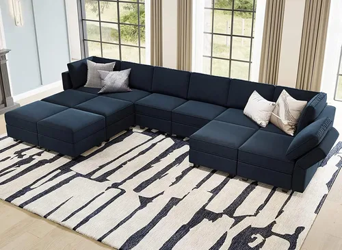 Miniatura 12 de Belffin Sofá modular en forma de U de gran tamaño con tumbonas dobles reversibles de terciopelo con almacenamiento, color negro