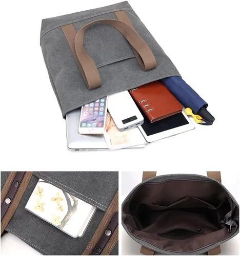 Miniatura 4 de Sunshinejing Bolsos de hombro de lona para mujer, estilo retro, casual, bolsa de trabajo, bolsos de mano