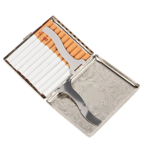 Miniatura 3 de Caja de cigarrillos grabada estilo victoriano soporte de metal para regular, king y 100's tamaño (plata grabada) RFID