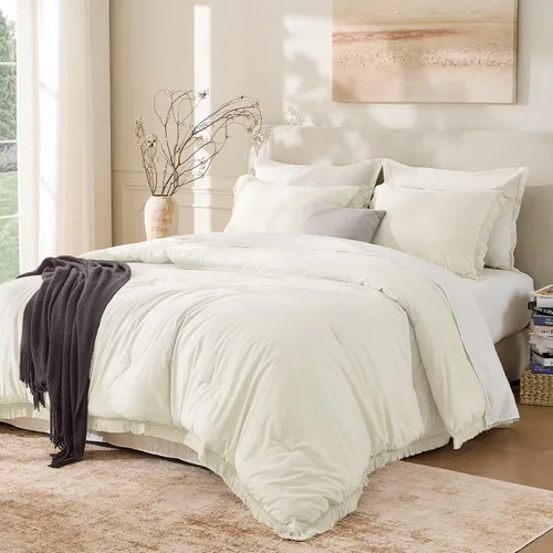 Miniatura 10 de Andency - Juego de edredón tamaño completo de color naranja quemado, 3 piezas, ropa de cama ligera de estilo bohemio terracota para invierno, juego