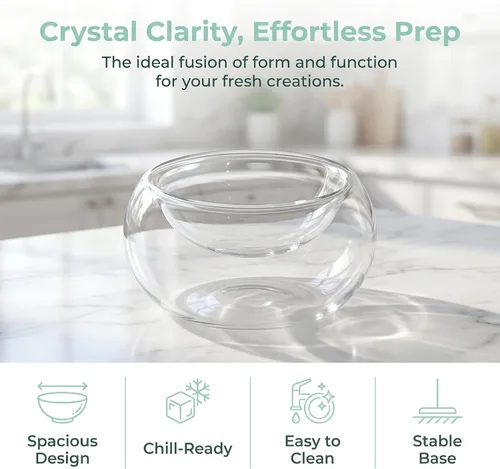 Miniatura 3 de Kichvoe Cuenco de hielo seco de cocina de 5.9 pulgadas, cuenco de vidrio para inmersión en frío, recipiente para servir frutas, postres y fiestas