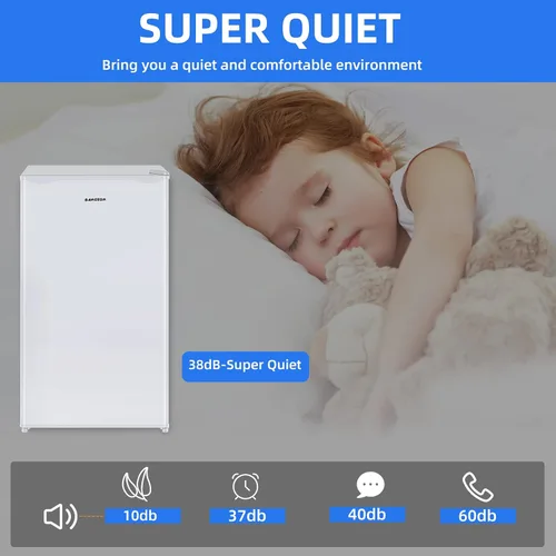 Miniatura 5 de BANGSON Mini refrigerador con congelador, 3.2 pies cúbicos, refrigerador pequeño de una sola puerta, eficiente en energía, bajo ruido, refrigerador