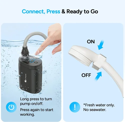 Miniatura 7 de DR.PREPARE Ducha portátil, bombas de ducha dobles para campamento, 2 × 5000 mAh, motor de 11,000 rpm, flujo de 1.32 galones/min, boquilla