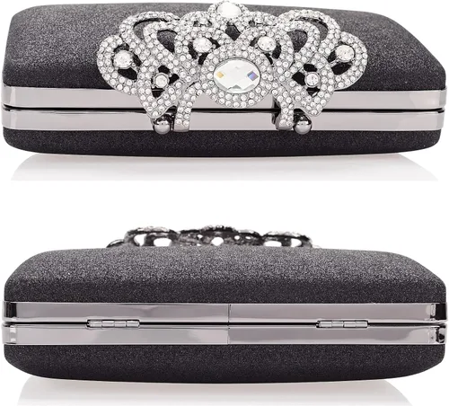 Miniatura 5 de Dexmay - Bolso de mano con diamantes de imitación con cierre de corona de cristal, bolso de noche formal para mujer