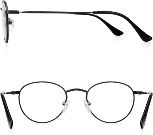 Miniatura 3 de Lentes de lectura redondos de metal pequeños para mujeres y hombres, clásicos, vintage, retro, bloqueo de luz azul, lectores de computadora Negro