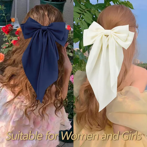 Miniatura 4 de Velscrun Lazos para el cabello para mujeres y niñas, 3 unidades, lazo blanco, lazo negro, azul marino, lazos grandes para el cabello con clip, lazos
