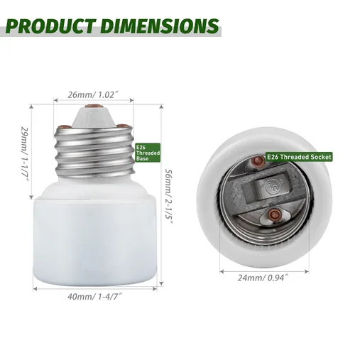 Miniatura 5 de Extensor de Enchufe de Luz, Adaptador de Extensión de Enchufe de Porcelana, Adaptador Extensor de Enchufe de Bombilla de Rosca Media Estándar E26 a