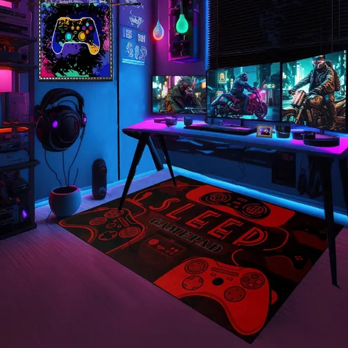 Miniatura 21 de Alfombras de Jugador para Dormitorio de Niños, Pintura de Dibujos Animados con Gamepad, Alfombra para el Hogar para Adolescentes, Decoración Genial