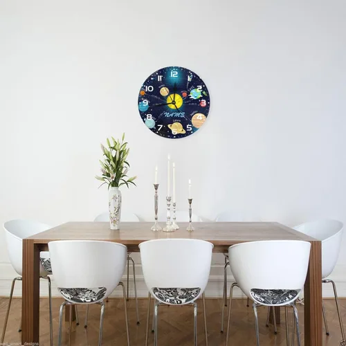 Miniatura 3 de Reloj de pared personalizado con diseño de planeta y galaxia para habitación de niños, reloj de pared personalizado con nombre de niño, regalo