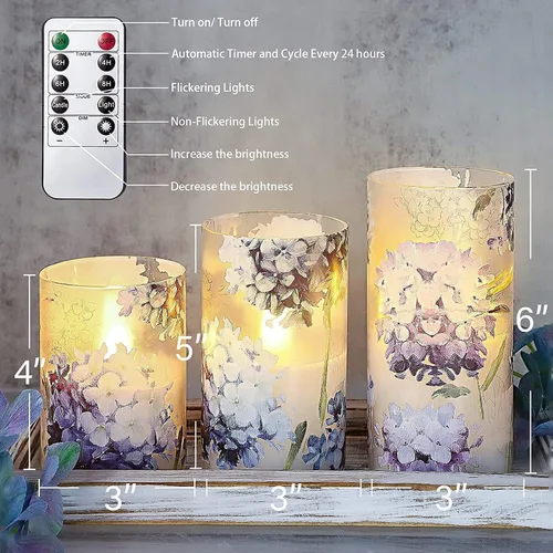 Miniatura 8 de Velas sin llama LED con forma de hortensia azul y violeta, parpadean con control remoto, tema de amor, decoración temática de verano y primavera