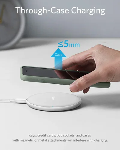 Miniatura 4 de Anker Cargador inalámbrico 313 (Pad), certificado Qi, carga rápida máxima de 10 W para Samsung, compatible con iPhone 16 Plus/15 Plus/14 Plus/12
