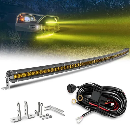 Miniatura 7 de BraveWAY Barra de Luz LED Amarilla de 14 Pulgadas Fila Única 6480LM Haz Combinado Spot Flood Niebla Ámbar Barra de Luz Todoterreno para Camión