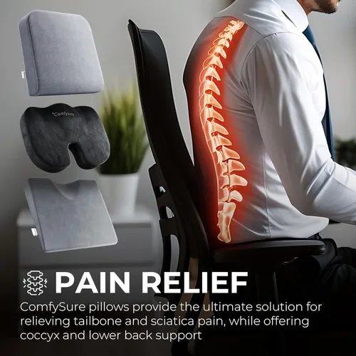 Miniatura 3 de Cojín de asiento de espuma viscoelástica, cojín para aliviar el dolor de coxis, almohada antideslizante para aliviar el dolor de ciática, para silla