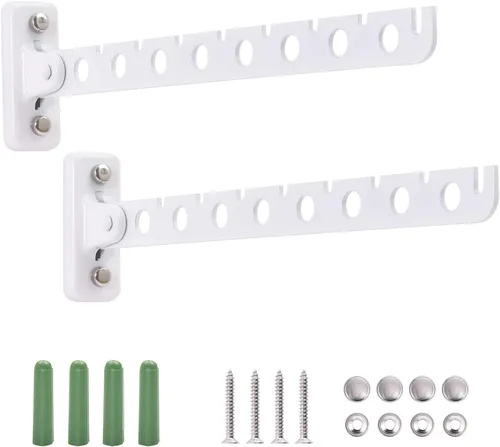 Percha de ropa de montaje en pared, acero inoxidable, colgador de ropa para secadora, color blanco, retráctil, perchas de pared para ropa, armario,