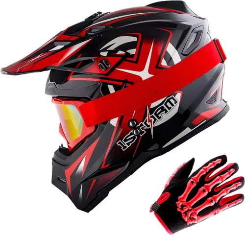 Miniatura 8 de 1Storm Casco de Motocross para Jóvenes Niños BMX MX Casco de Bicicleta Adolescente Estilo de Carreras; Azul de Carreras + Gafas + Paquete de Guantes