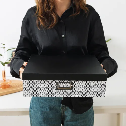 Miniatura 3 de Soul & Lane Cajas de almacenamiento decorativas en blanco y negro con tapas para organizar, juego de 3 cajas de almacenamiento jumbo para álbumes