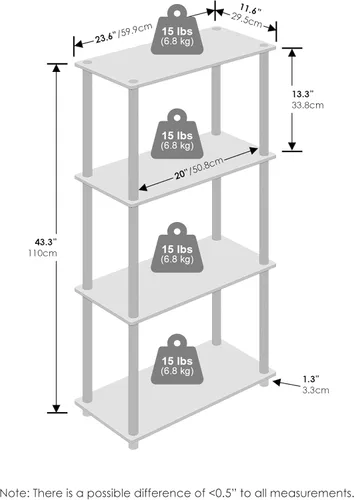 Miniatura 5 de Furinno Turn-N-Tube - Estantería de 4 niveles, estantería con estante compacto multiusos, 11.6 x 23.6 x 43.2 pulgadas, para sala de estar