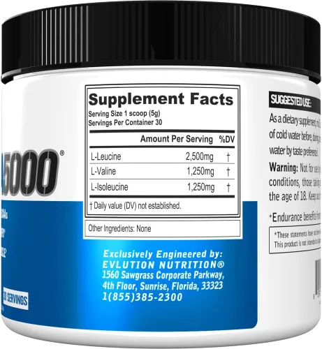 Miniatura 2 de Evlution EVL BCAAs - Polvo de aminoácidos BCAA en polvo, bebida de recuperación después del entrenamiento y energía sin estimulación para antes