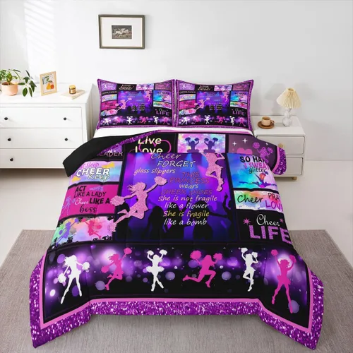 Miniatura 24 de Erosebridal Juego de edredón para niñas de baile, tamaño individual, juego de ropa de cama de ballet con purpurina para niños, adolescentes