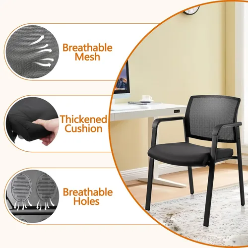 Miniatura 7 de CLATINA Juego de 2 sillas apilables con respaldo de malla con asiento de tela tapizado y soporte lumbar ergonómico para oficina, escuela, iglesia