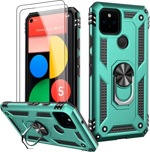 Miniatura 24 de LUMARKE Funda para Google Pixel 5 con protector de pantalla, pasa 16 pies, probada en caídas, grado militar, con soporte de anillo magnético, Rojo