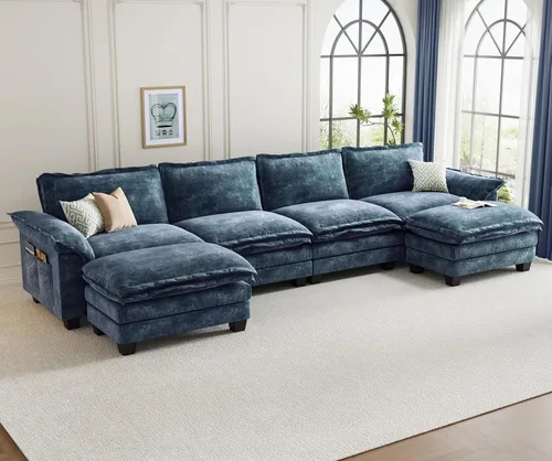 Miniatura 11 de KKL Sofá Seccional Modular de 89 Pulgadas, Sofá de Amor de 2 Asientos Sofá Nube con Asiento Profundo, Sofás Seccionales de Chenilla para Sala