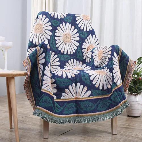 Miniatura 12 de MIFXIN Manta de felpilla jacquard de 35 x 82 pulgadas, manta tejida de algodón de doble cara con borlas decorativas, manta ligera y suave para cama