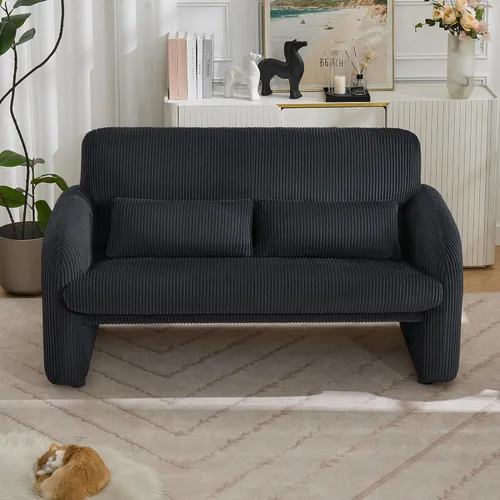 Miniatura 22 de WUTUTUEE Silla decorativa de tela de pana, sillas tapizadas modernas para sala de estar con almohada lumbar, sillón ancho y cómodo para dormitorio