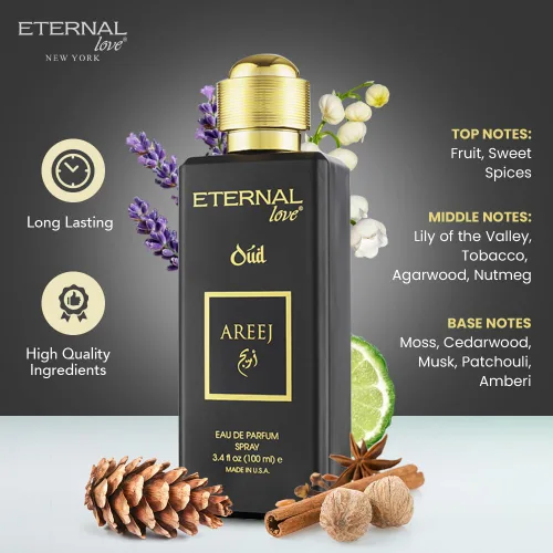 Miniatura 2 de Eternal Love Areej Oud - Eau de Parfum unisex de larga duración, fragancia oriental picante cálida con Oud y tabaco, aroma árabe inspirado en Dubái