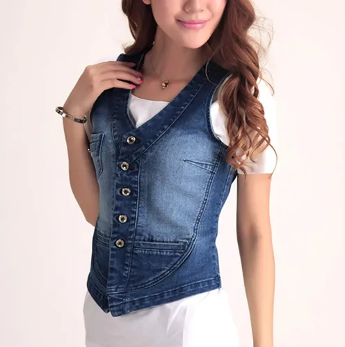 Miniatura 5 de Jade Hare Chaleco de mezclilla para mujer, chaquetas azules ajustadas, top corto, chaleco de mezclilla, sin mangas, ligero, para uso general