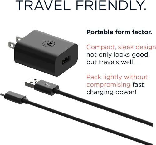 Miniatura 4 de Motorola TurboPower 20 QC3.0 Cargador con cable USB-A a USB-C de 6.6 pies para Moto G Play (2023/2024/2026), G Power (2022/2023), G 5G