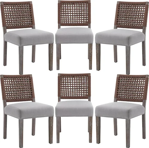 Miniatura 11 de LZAREAL Juego de 4 Sillas de Comedor Estilo Granja de Tela de Lino Tapizadas Silla Lateral de Acento, Sillas de Cocina y Comedor Modernas