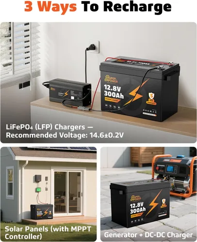 Miniatura 7 de Batería de litio LiFePO4 de 12 V 300 Ah, batería LiFePO4 de ciclo profundo para RV con protección a baja temperatura, BMS de 200 A, 3840 Wh, ciclos