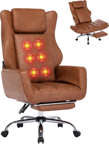 Miniatura 9 de DYHOME Silla de oficina de cuero negro con masaje y reposapiés, sillas de escritorio de trabajo resistentes, sillas de escritorio ergonómicas