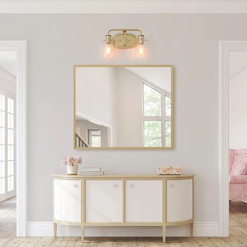 Miniatura 5 de KSANA Lámparas de baño, 2 luces doradas para tocador sobre espejo con pantalla de vidrio sembrado, accesorios de luz de baño dorados, bombilla E26