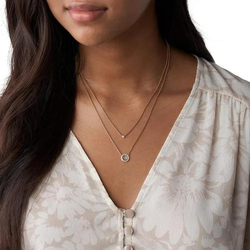 Miniatura 4 de Fossil collar con dije de acero inoxidable en tono rosa dorado para mujer