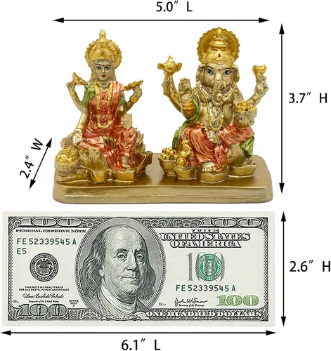Miniatura 4 de alikiki Estatua de señor hindú Ganesha Lakshmi - 3.7 pulgadas de alto Dios indio Laxmi Ganesh Murti Artículo para el hogar Templo Puja Pooja Ídolo
